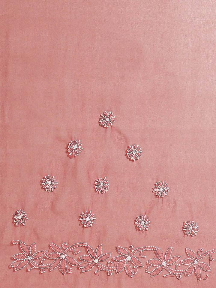 Maroon-Georgette-Chikan-Saree-With-Blouse