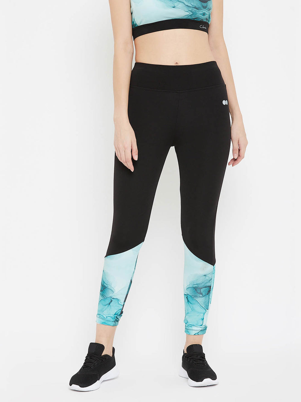 Black Active Marble Print Ankle-Length Tights