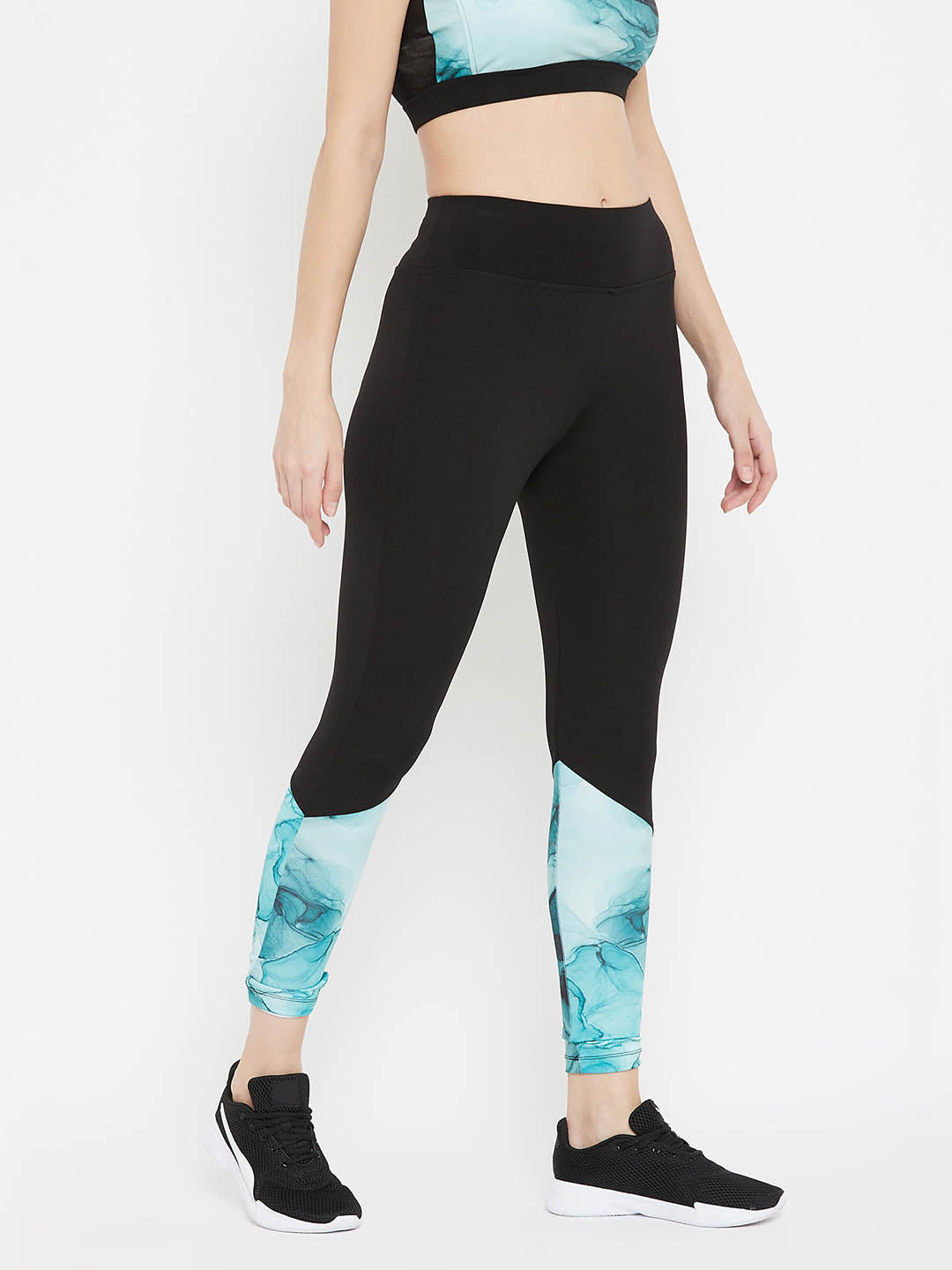 Black Active Marble Print Ankle-Length Tights