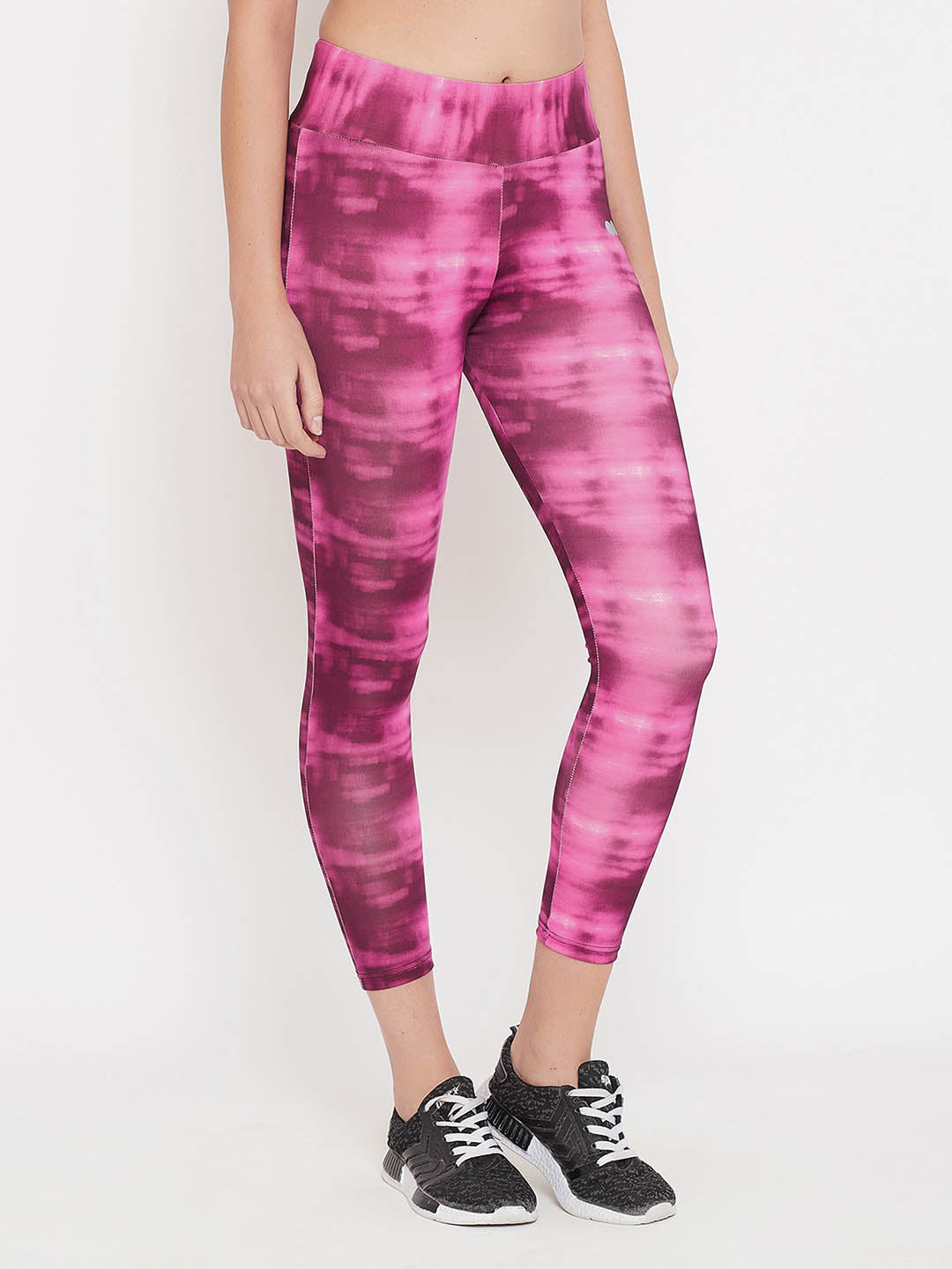 Pink Ankle-Length Abstract Print Tights
