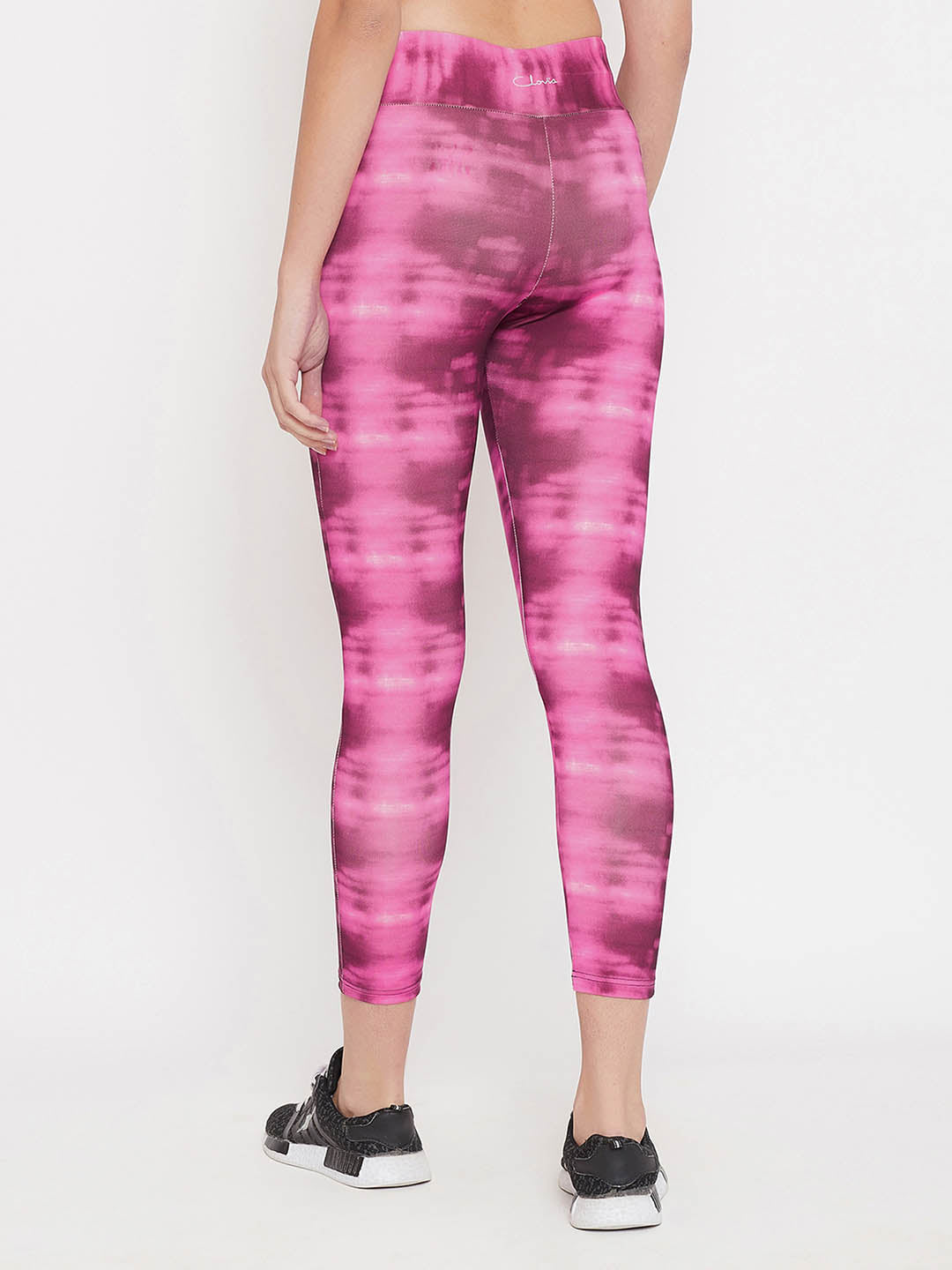 Pink Ankle-Length Abstract Print Tights