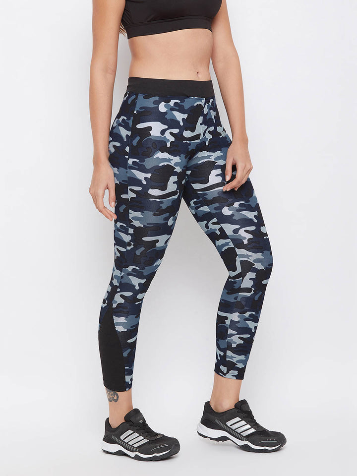 Navy Blue Camouflage Ankle-Length Tights