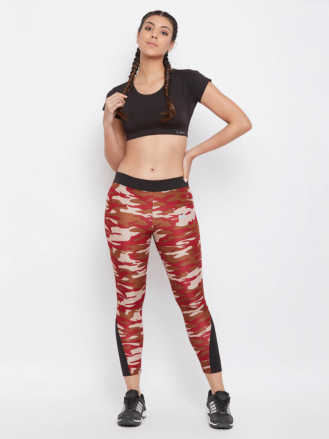Maroon Camouflage Print Ankle-Length Tights