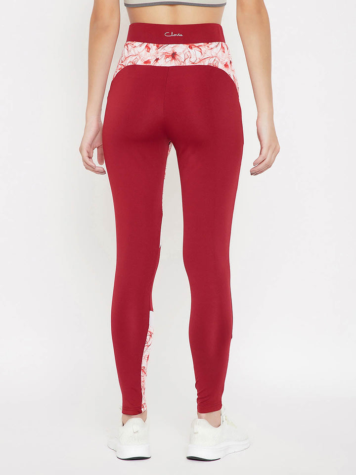 Ankle-Length Printed Active Tights In Red