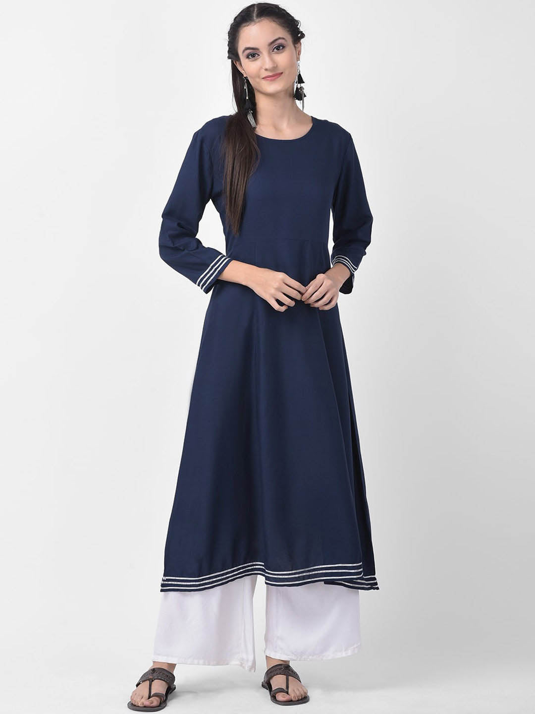 Blue & White Solid Kurta Only