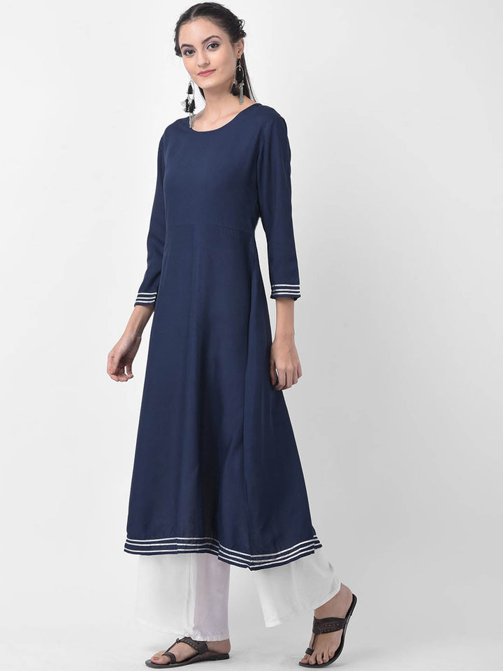 Blue & White Solid Kurta Only