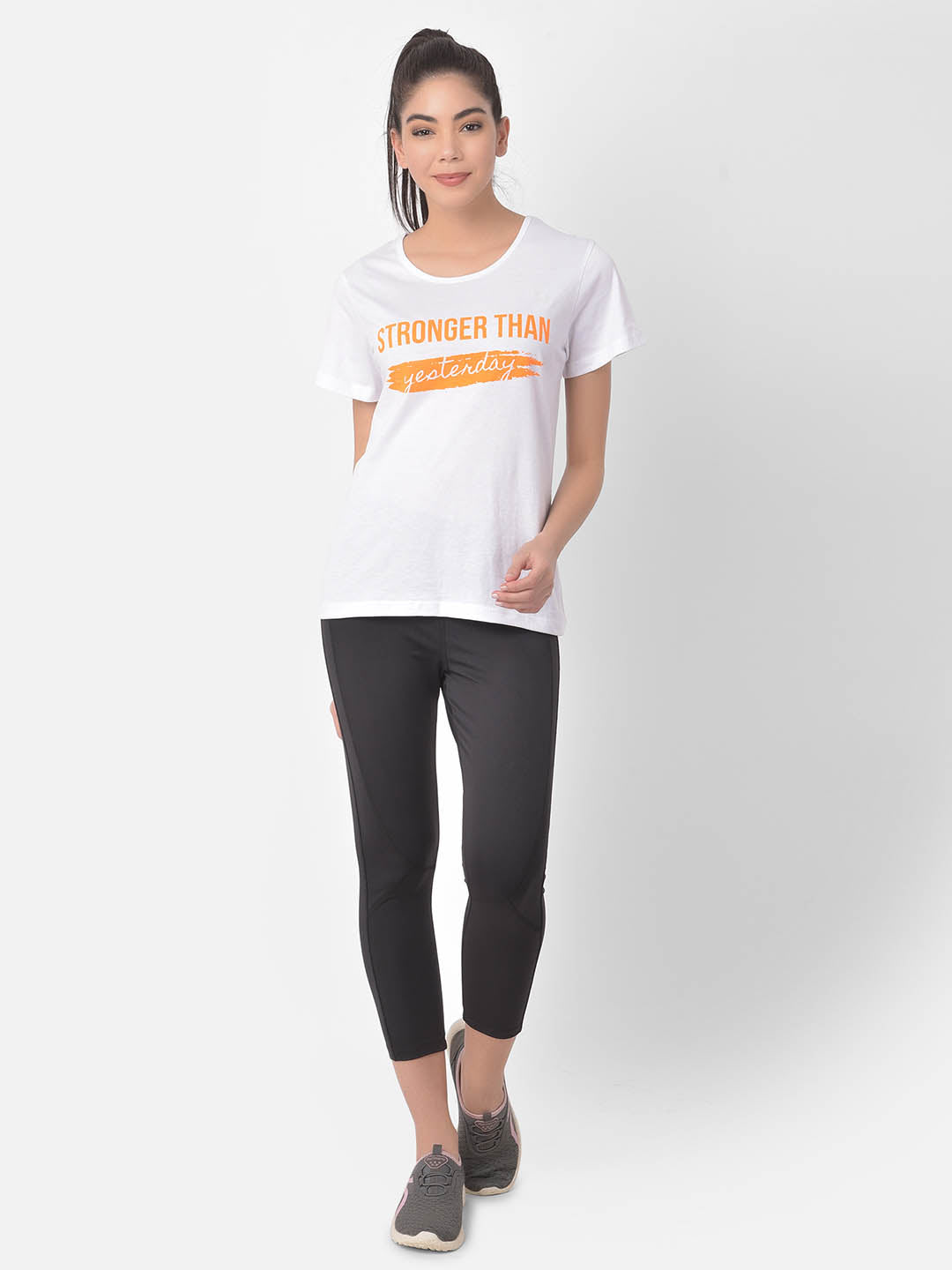 White Comfort-Fit Active Text Print T-Shirt