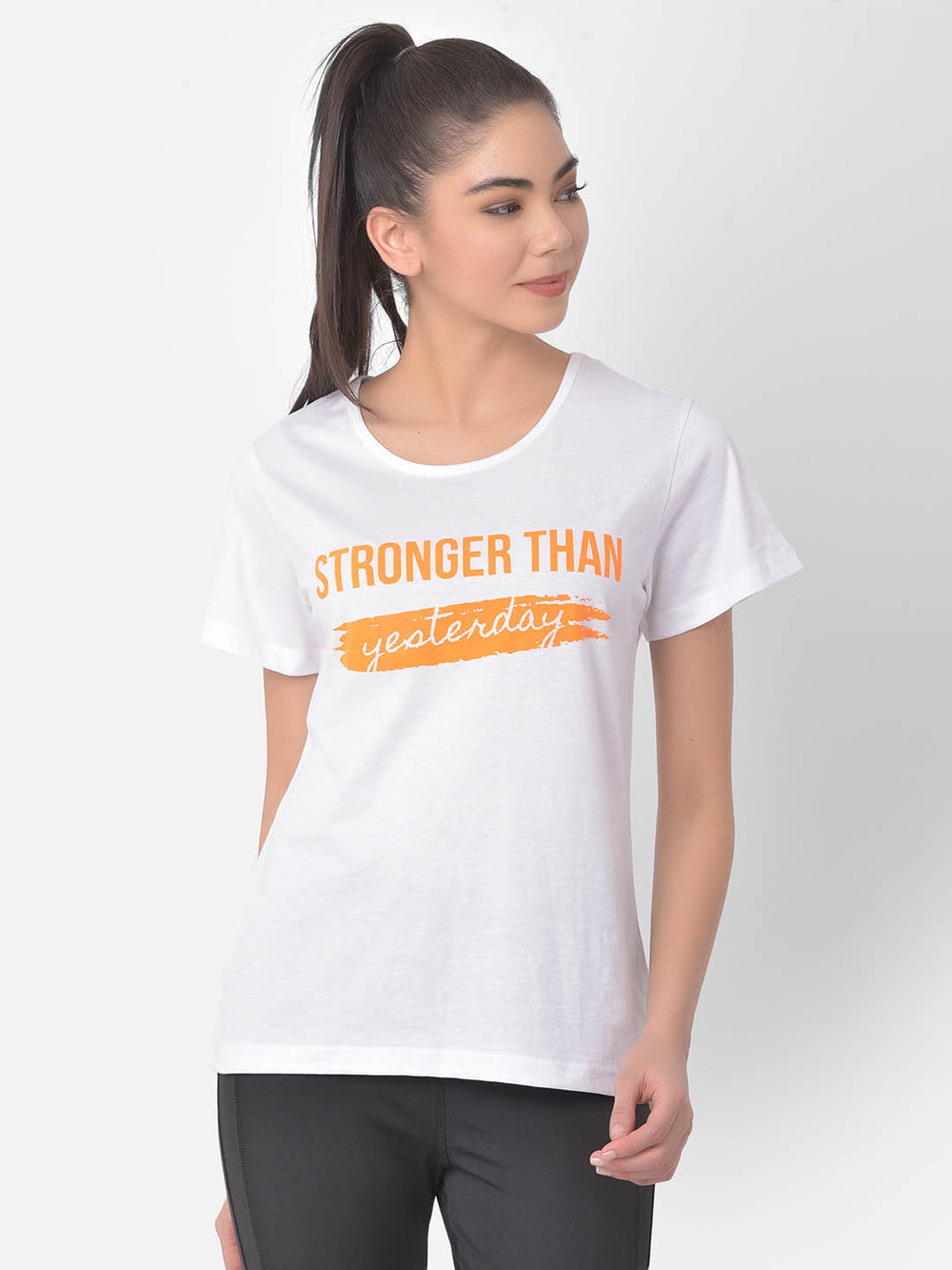 White Comfort-Fit Active Text Print T-Shirt