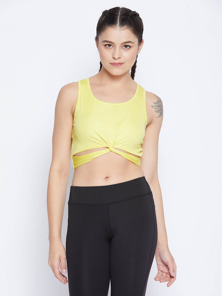 Yellow Snug Fit Crop Top With Twist Knot