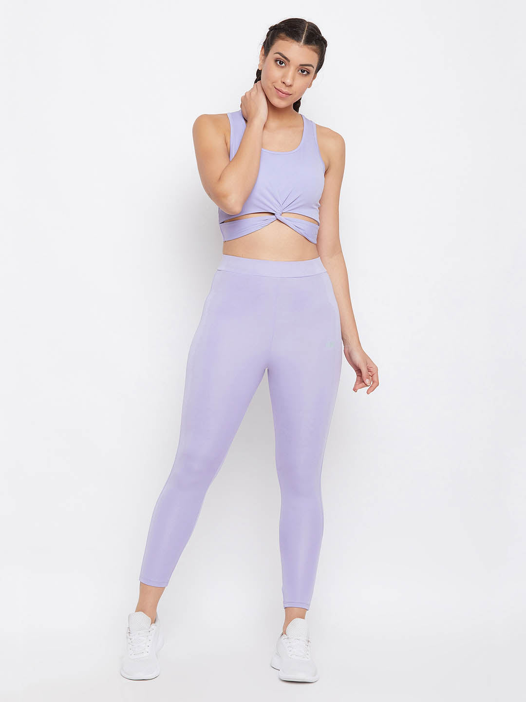 Snug Fit Crop Top With Twist Knot In Lavender