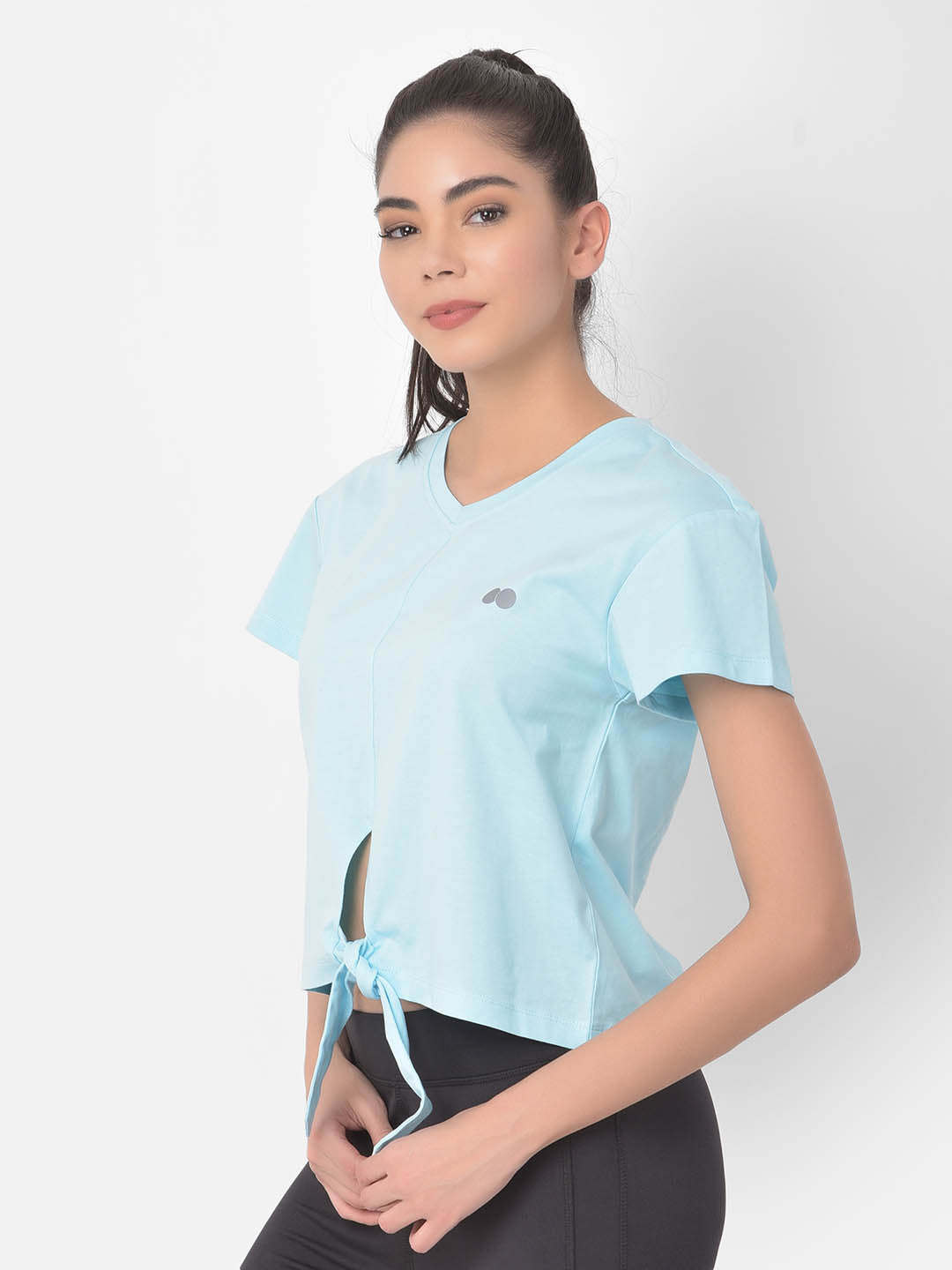 Sky Blue Comfort Fit Active Tie-Up Crop Top