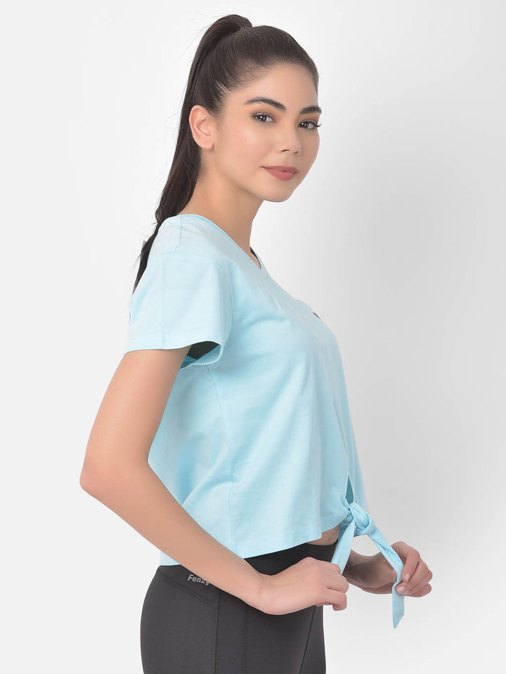 Sky Blue Comfort Fit Active Tie-Up Crop Top