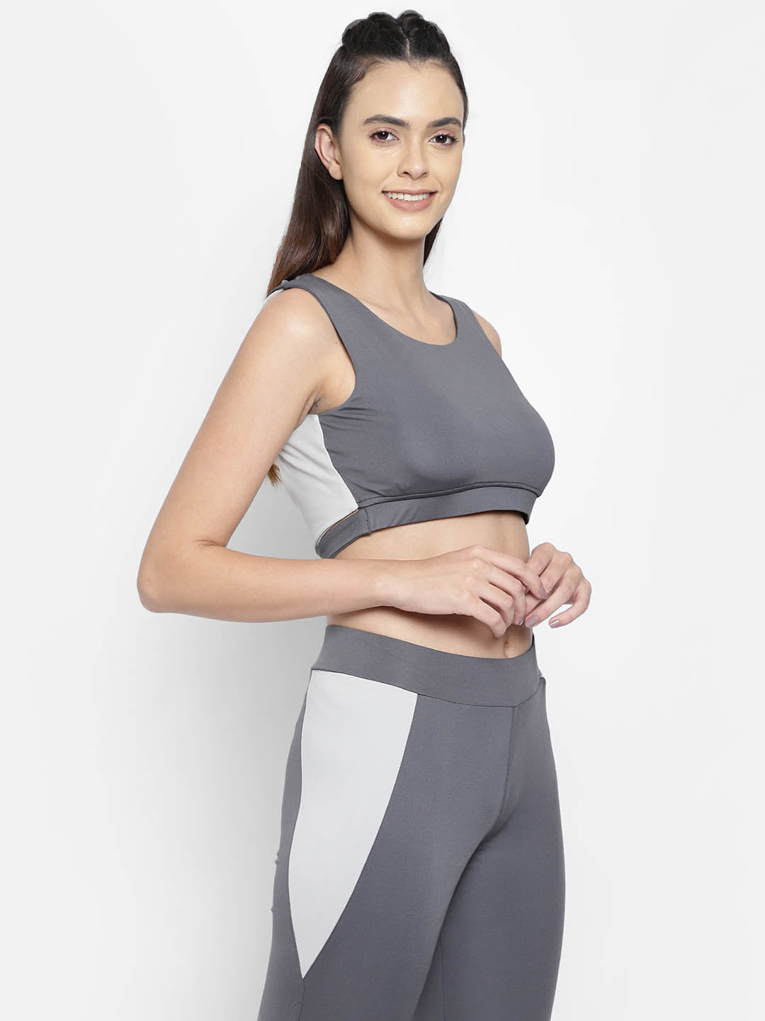 Ash Grey Active Crop Top With Detail On Back