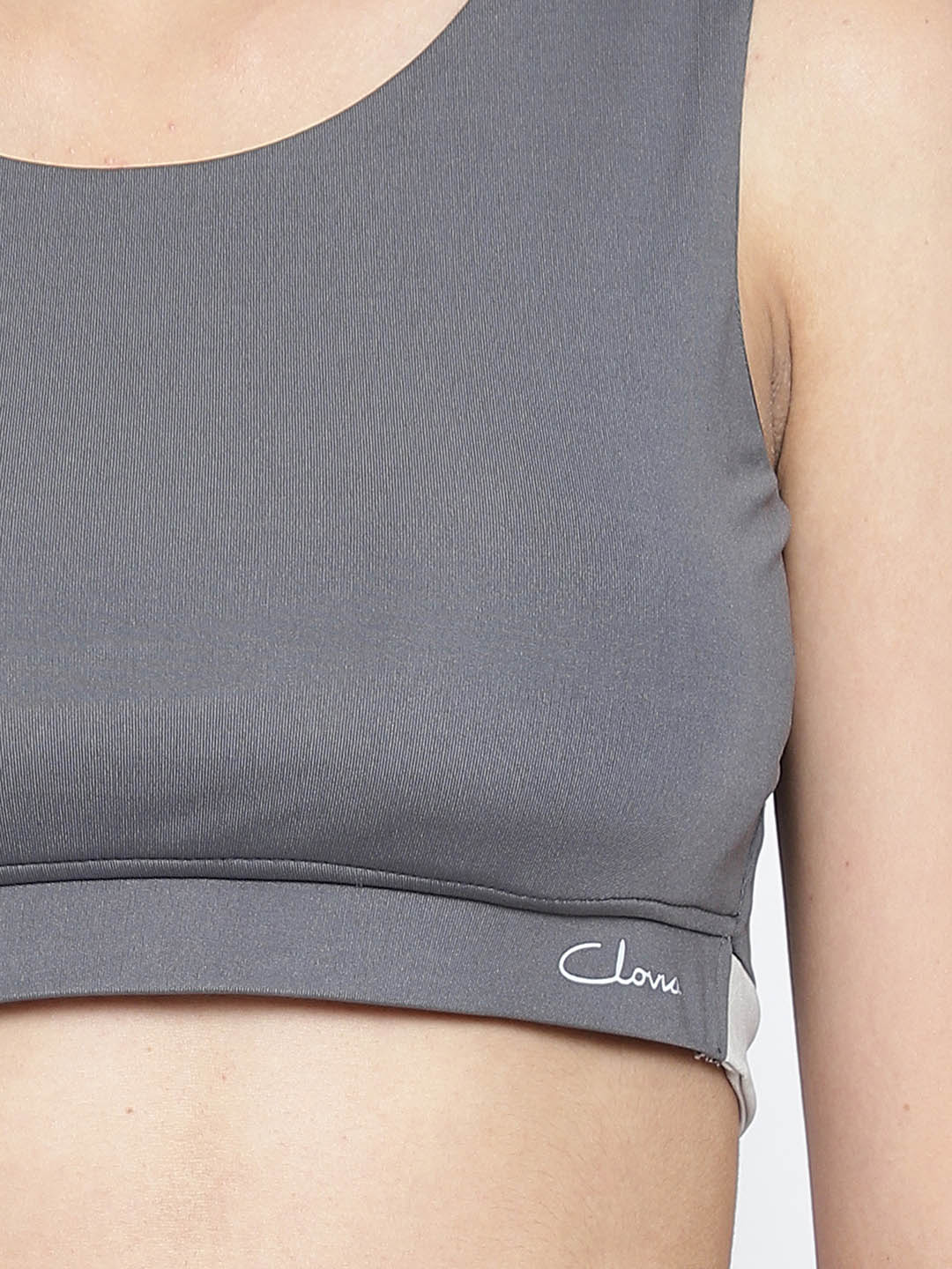 Ash Grey Active Crop Top With Detail On Back
