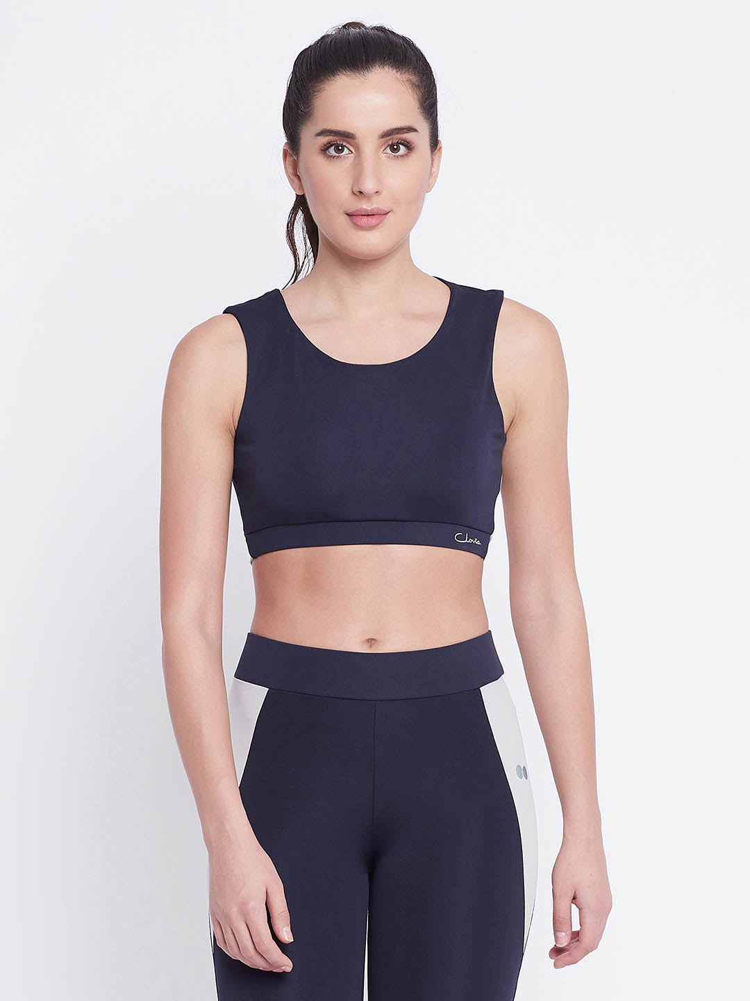 Navy With Active Crop Top With Detail On Back