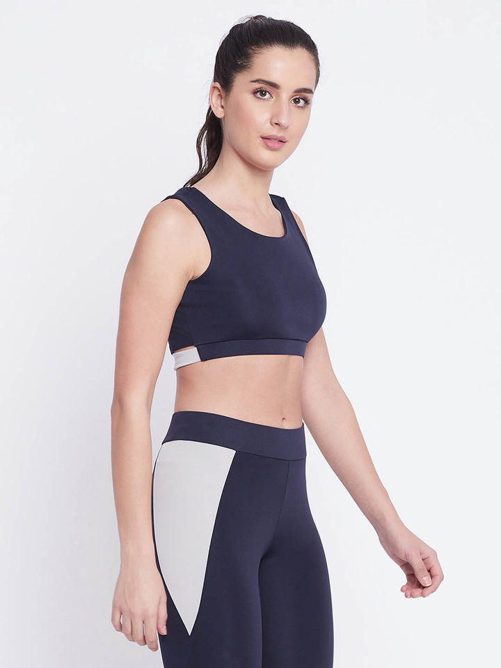 Navy With Active Crop Top With Detail On Back