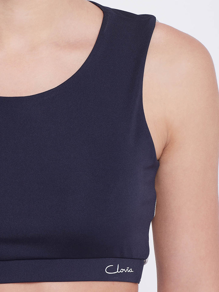 Navy With Active Crop Top With Detail On Back