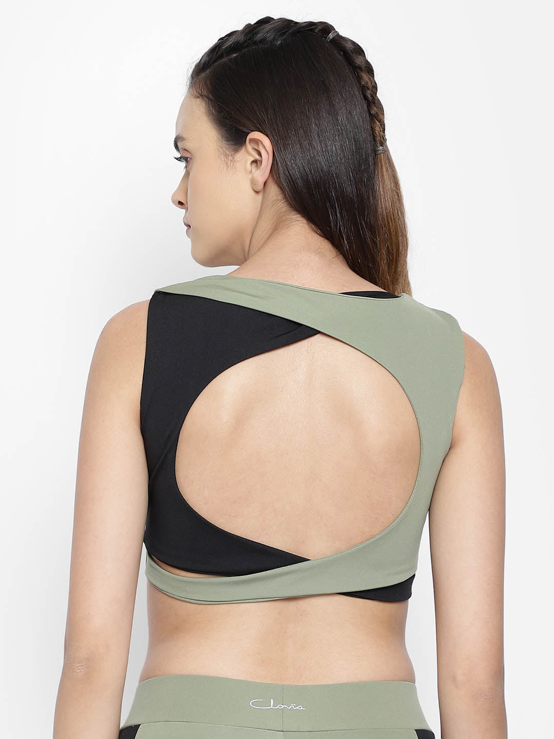 Sagegreen Active Crop Top With Detail On Back
