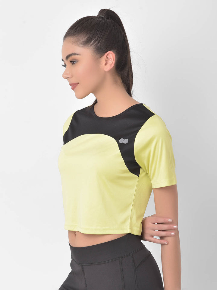 Yellow Active Cropped T-Shirt With Yoke Panel