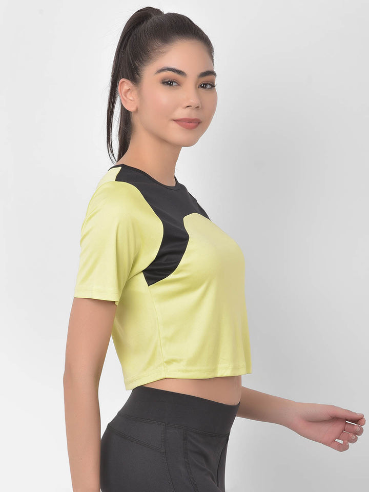 Yellow Active Cropped T-Shirt With Yoke Panel