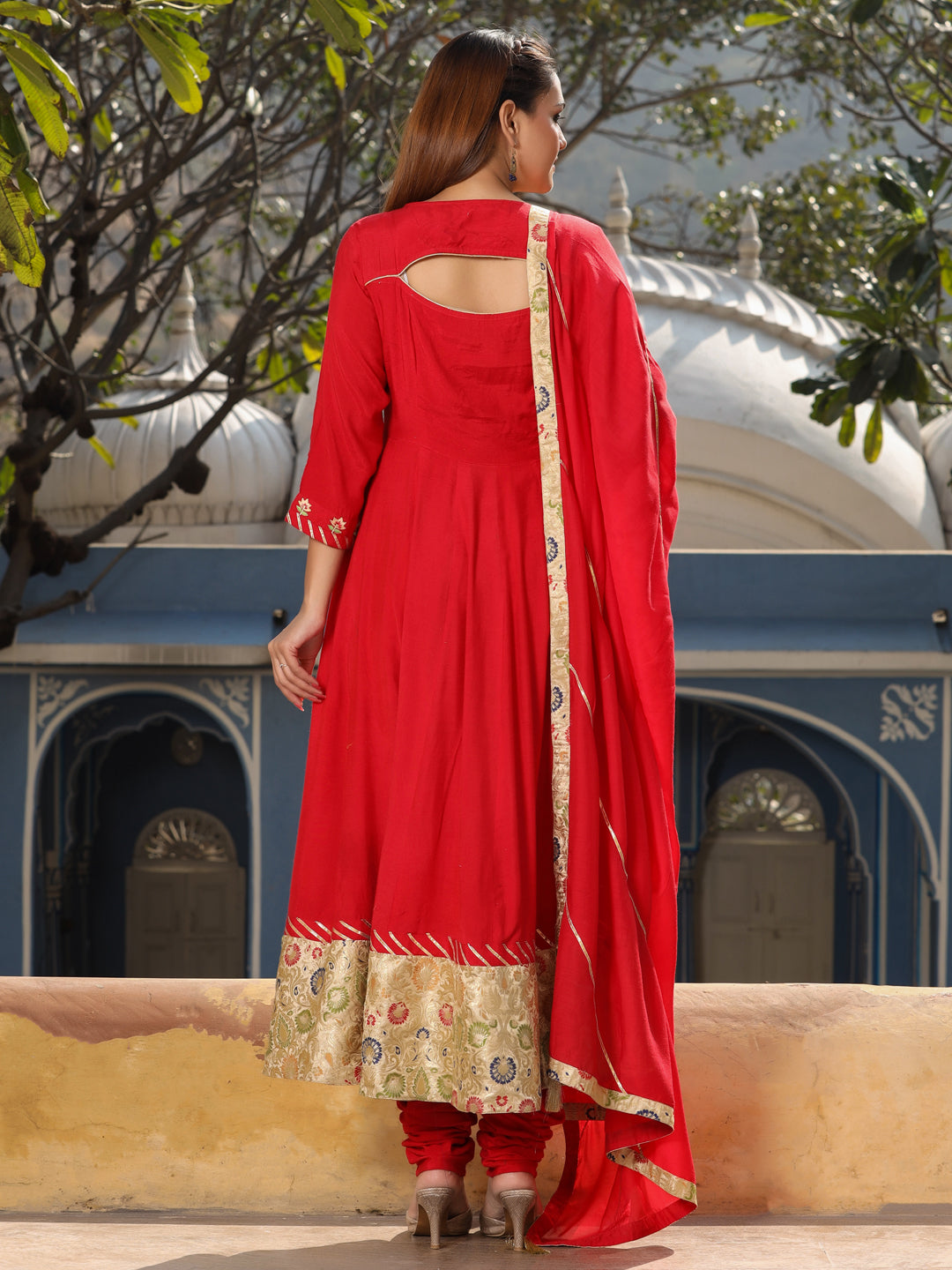 Red Silk Anarkali Kurta Set with Dupatta