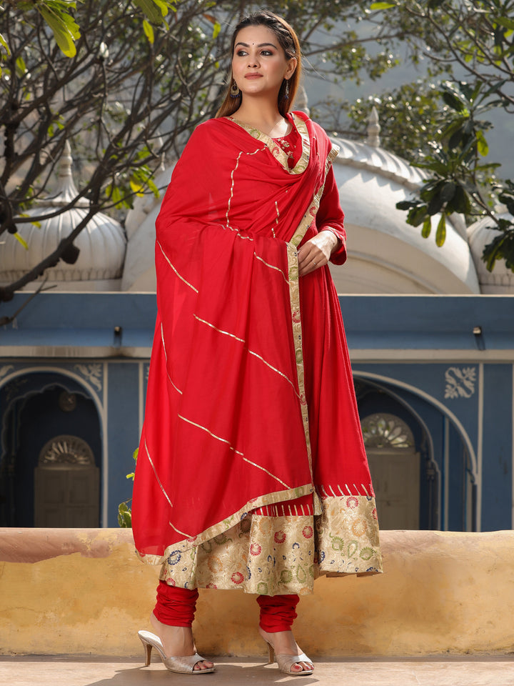 Red Silk Anarkali Kurta Set with Dupatta