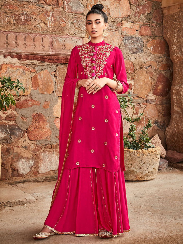 Pink Zardozi Sharara Set & Kiran Patti Dupatta