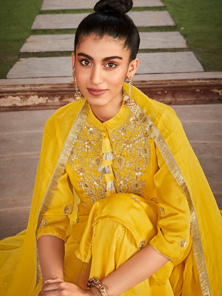 Yellow Zardozi Sharara Set & Kiran Patti Dupatta