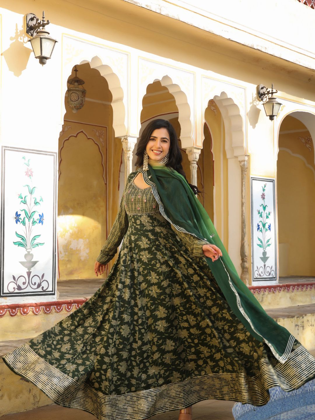 Abeela-Green-Printed-Gown-With-Shaded-Dupatta