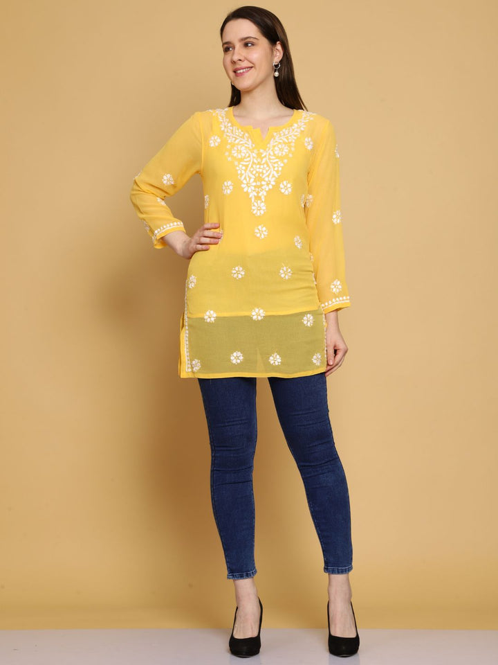Amber-Yellow-Poly-Georgette-Tunic-Kurti-&-Slip
