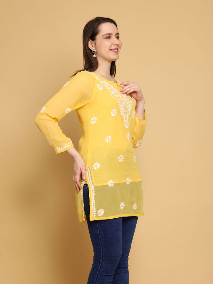 Amber-Yellow-Poly-Georgette-Tunic-Kurti-&-Slip