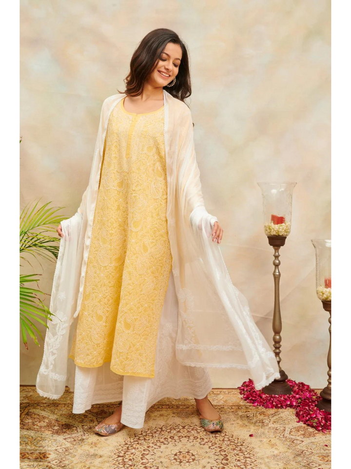 Angel White Chikankari Embroidered Chiffon Dupatta