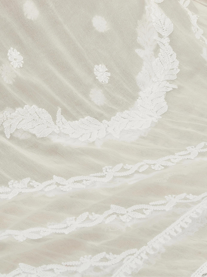 Angel White Chikankari Embroidered Chiffon Dupatta