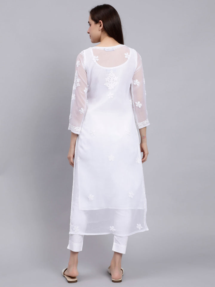 Angel White Georgette Chikankari Kurti with Slip