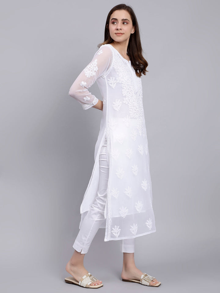 Angel White Georgette Chikankari Kurti with Slip