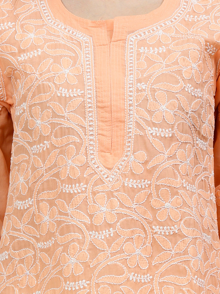 Apricot-Peach-Terivoil-Hand-Embroidered-Chikankari-Kurti