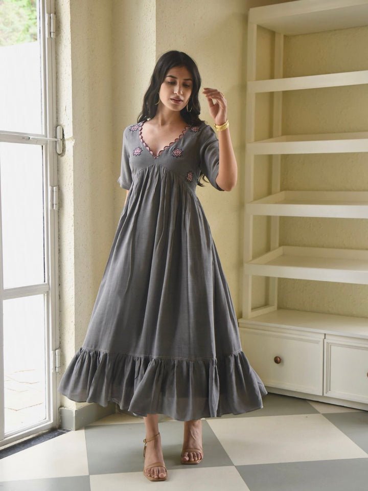 Ashed-Lily-Grey-Banglori-Silk-Gathered-Dress