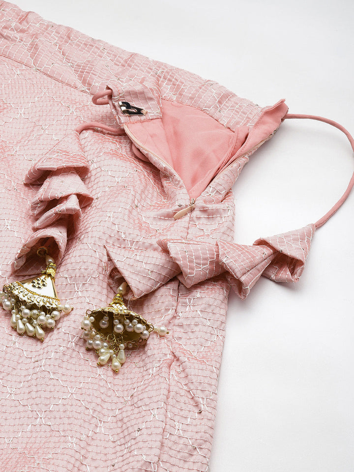 Baby Blush Pink & White Chinon Embroidered Lehenga Set