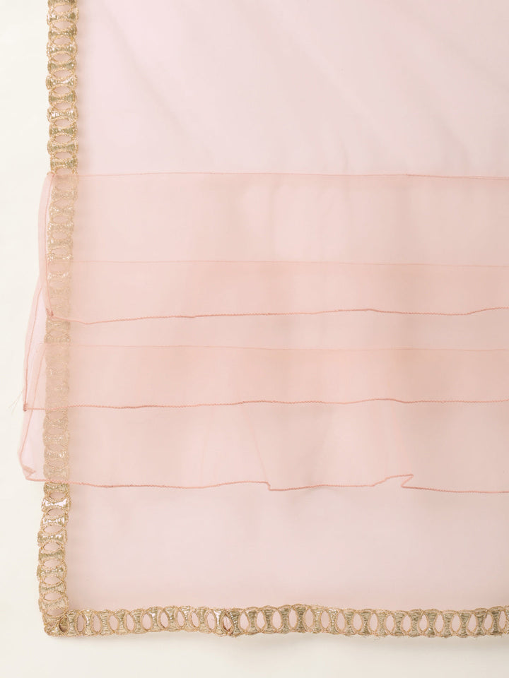 Baby Blush Pink & White Chinon Embroidered Lehenga Set