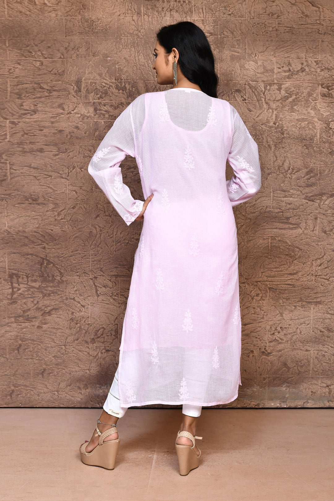 Baby Pink Chikankari Kurta With Voil Cotton Lining