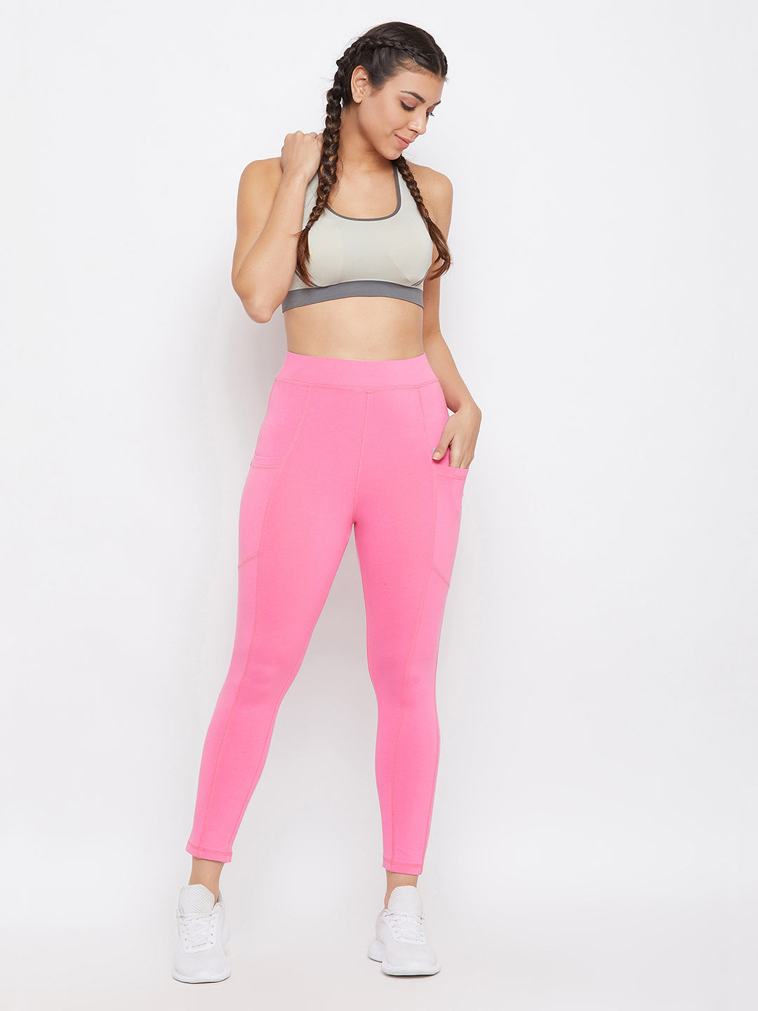 Baby Pink Snug Fit Active Ankle-Length Tights