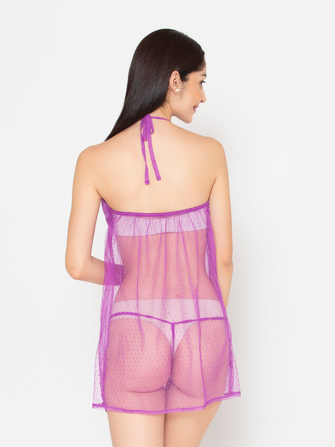 Babydoll-With-Matching-Thong-In-Purple