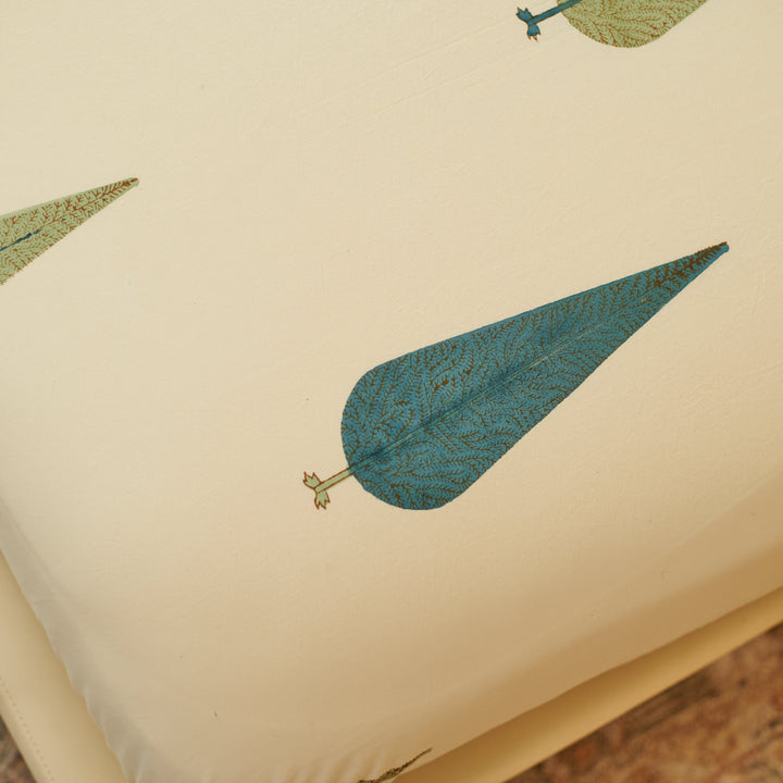 Beige & Green Warm Leaf Hand Block Printed Bedsheet Set (Double)