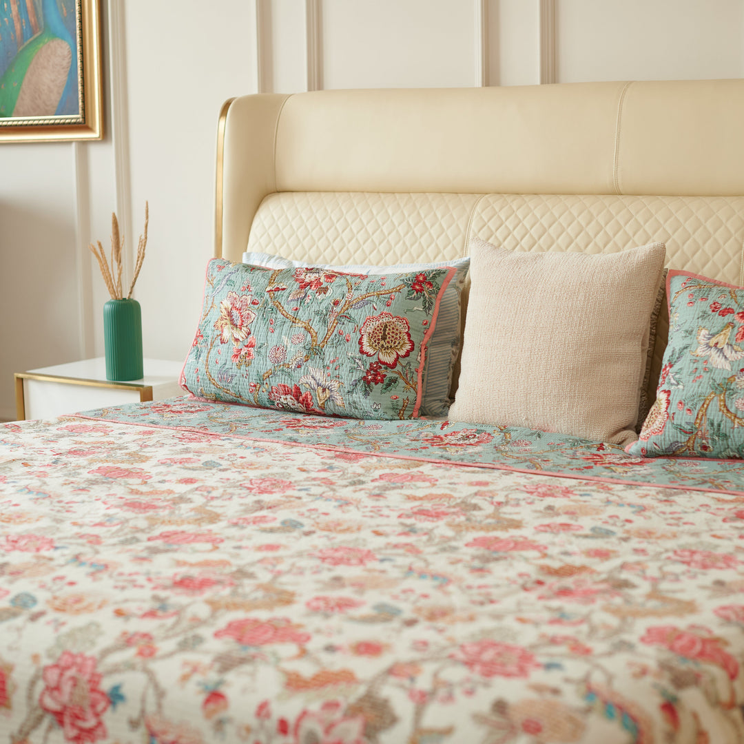 Multicolored Floral Quilted Bedspread Set Double (Reversible)