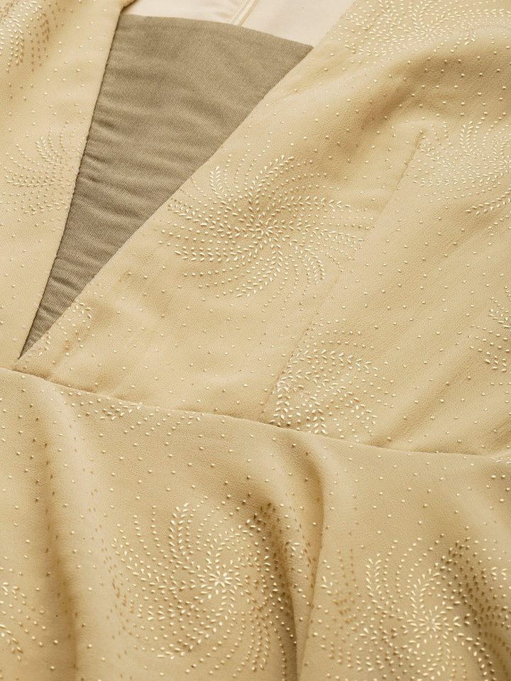 Beige Plain Georgette Floor-Length Dress