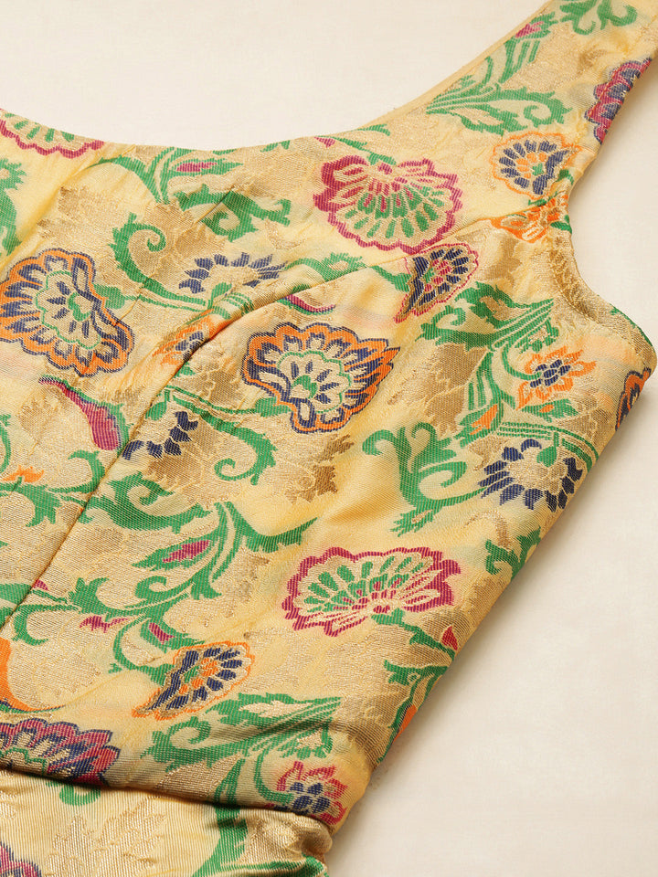 Beige Silk Digital Print Jacquard Maxi Dress
