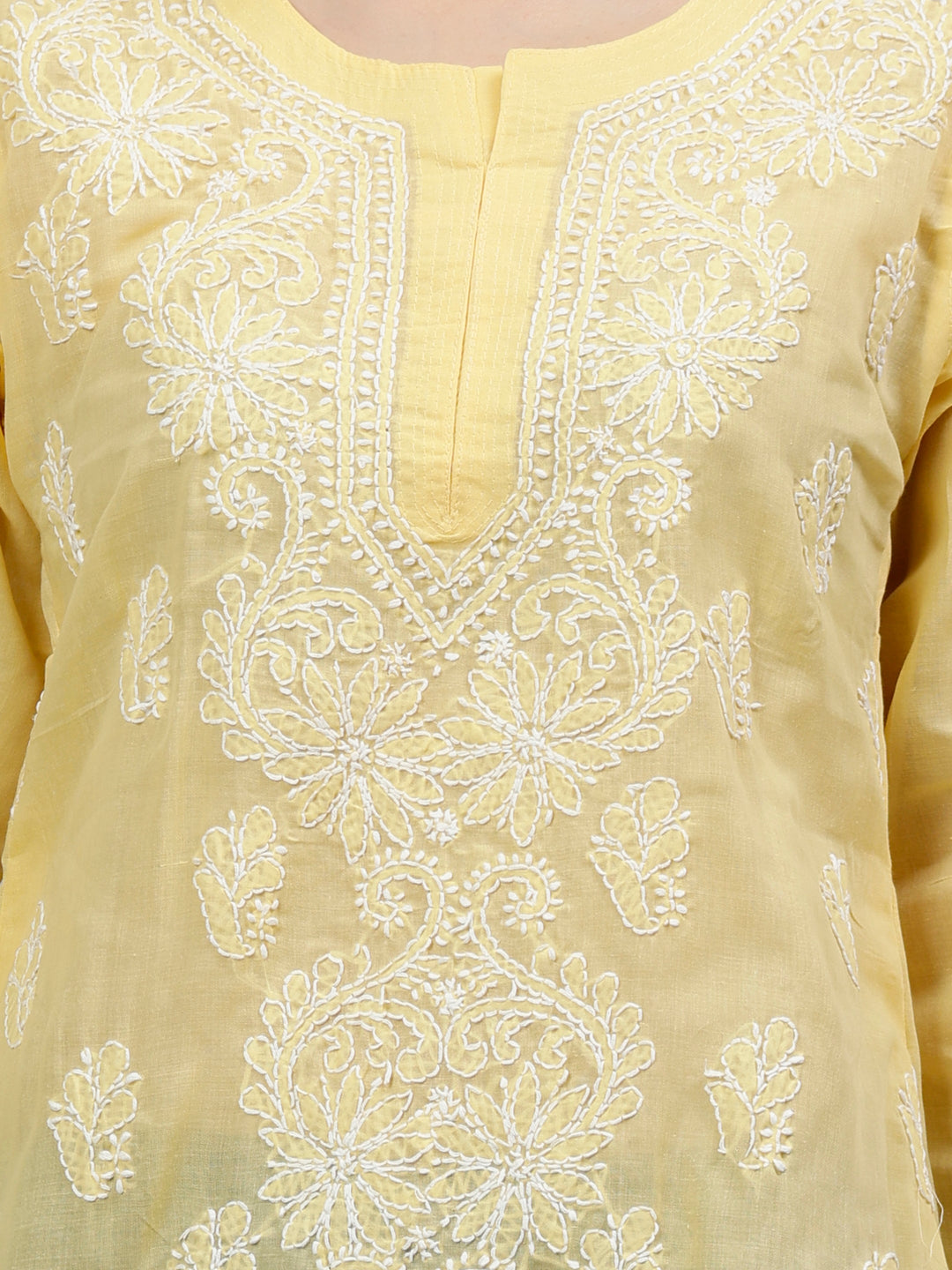 Beige Terivoil Cotton Embroidered Chikankari Tunic