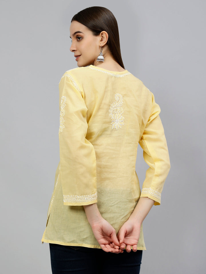 Beige Terivoil Cotton Embroidered Chikankari Tunic