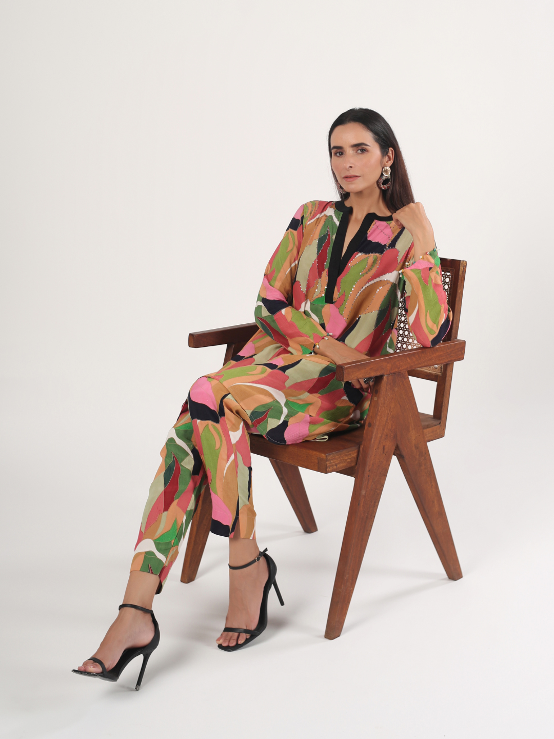 Beige Viscose Abstract Print Co-Ord Set