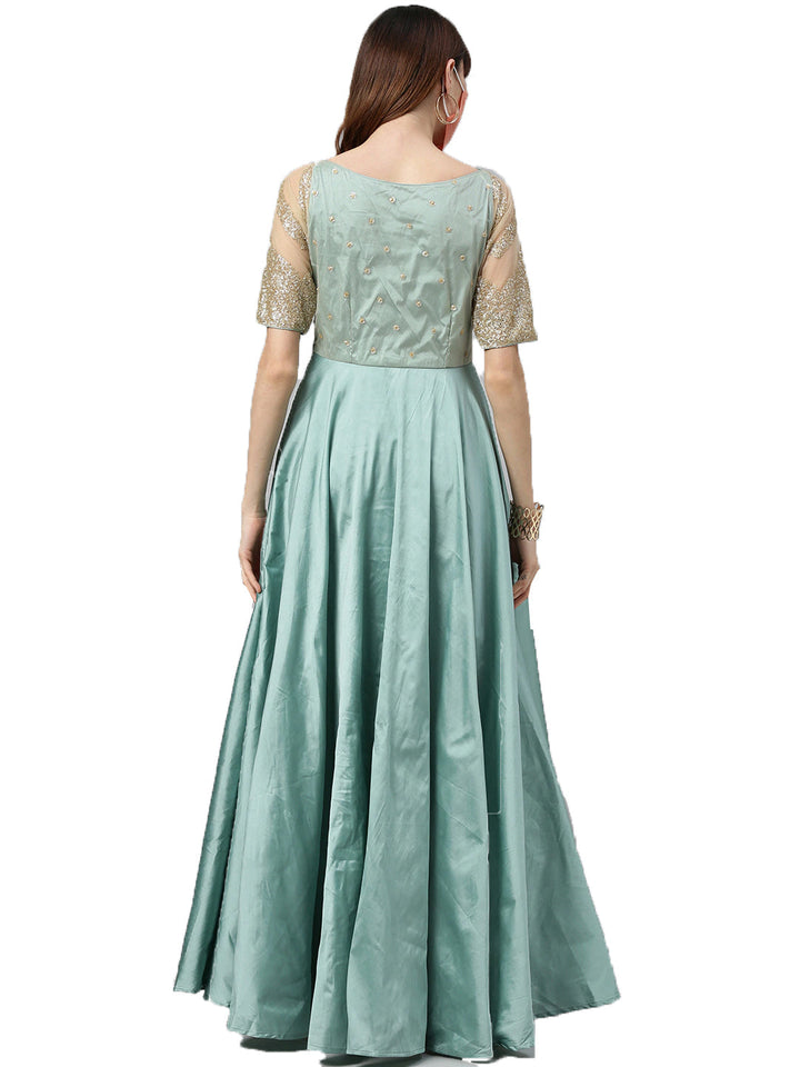 Beige-&-Wasabi-Green-Contrast-Embroidery-Gown